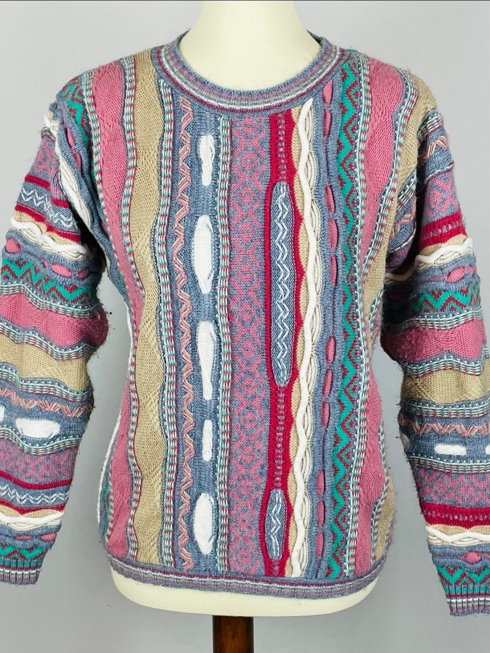 Vtg 90s Carly Blake 3D Knit Sweater Sz M Maximalist Streetwear Coogi Style